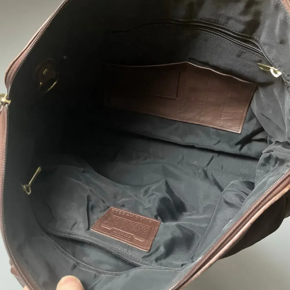 Genuine Vintage Coach Brown Leather Nylon Messenger Bag Briefcase Top Handle